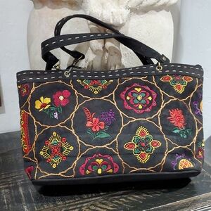 EGO Black Tote with Colorful Embroidery